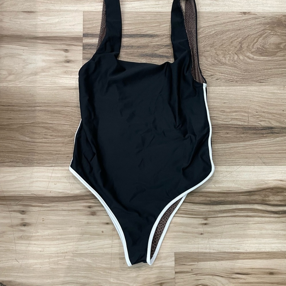 acacia swimwear Black One-Piece with White Trim